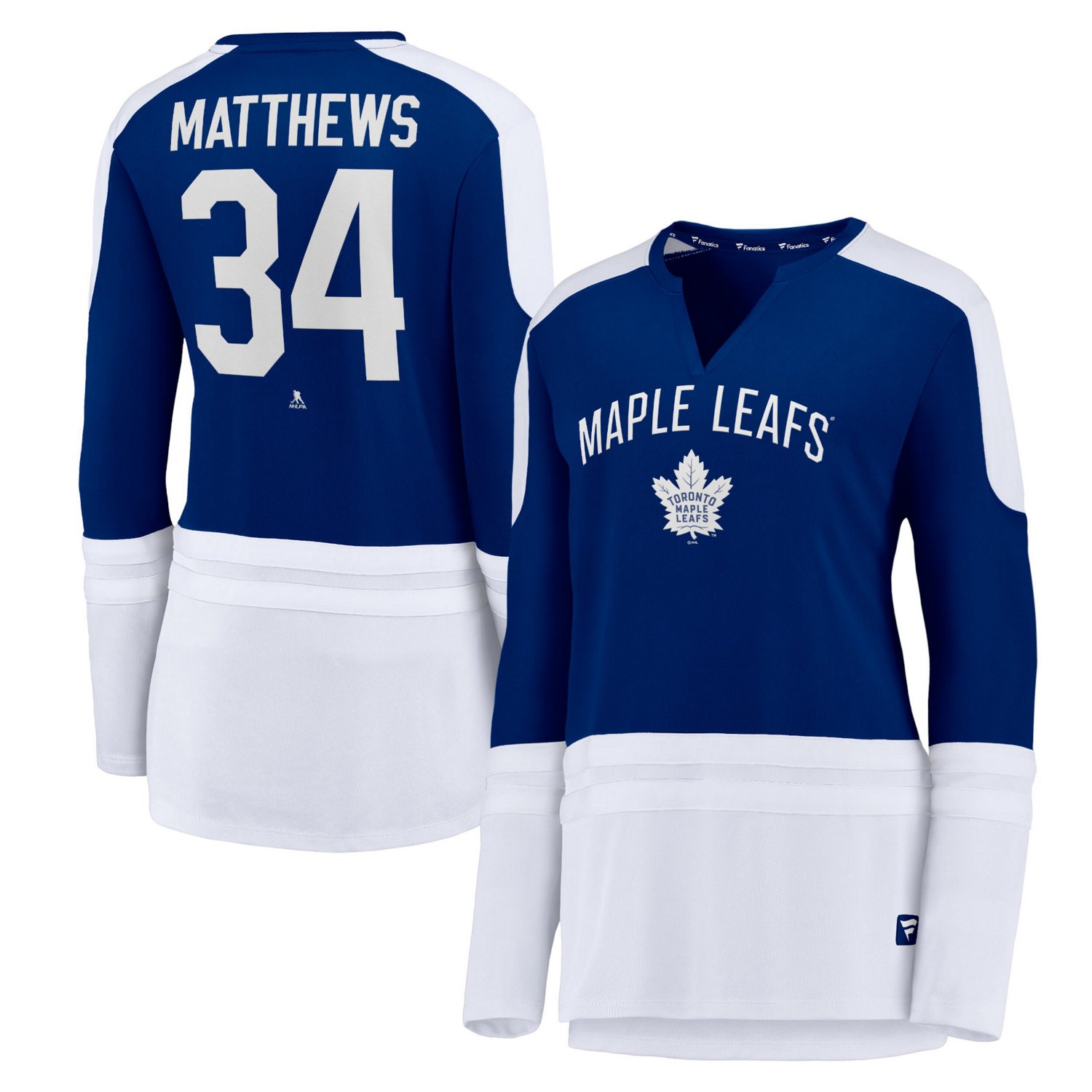 Auston Matthews /White Toronto Maple Leafs Power Player Long Sleeve Notch Neck T-Shirt