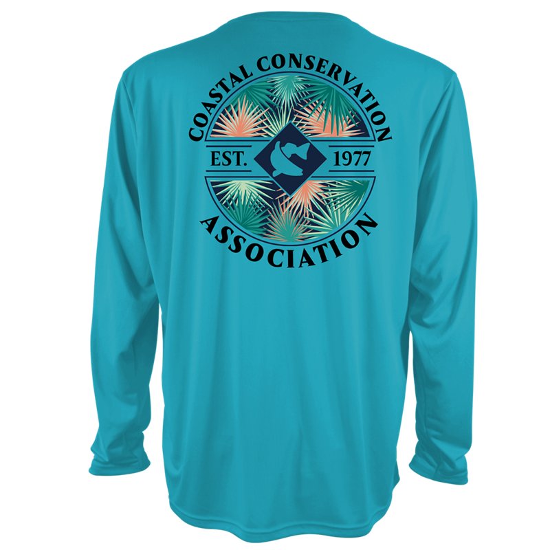 CCA Men's Logo Palm Moisture Management Long Sleeve Fishing Shirt Peacock Blue, Small - Men's Outdoor Graphic Tees at Academy Sports