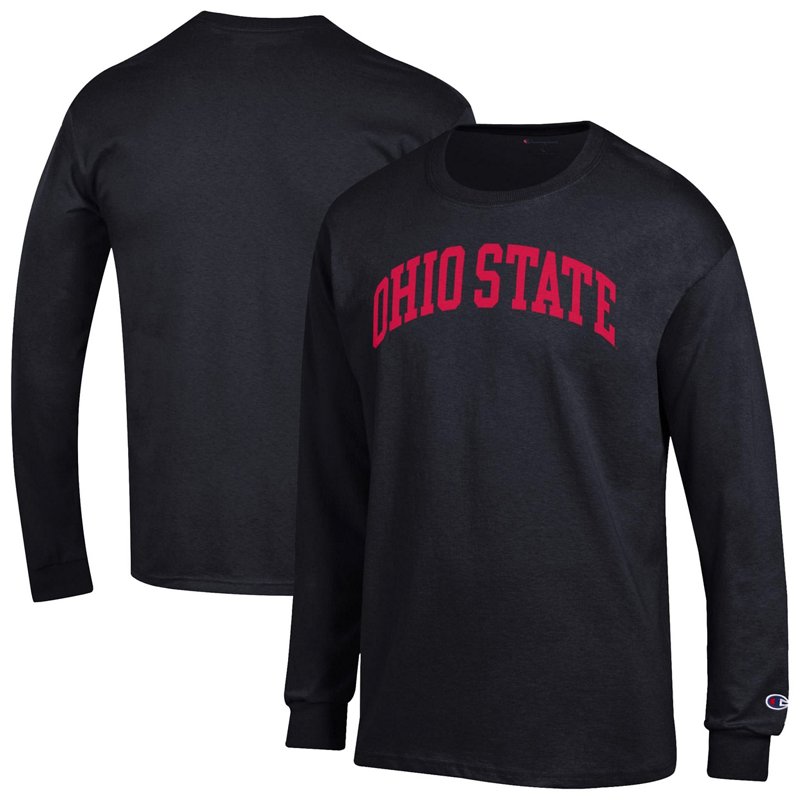 Champion Men's Scarlet Ohio State Buckeyes Basic Arch Long Sleeve T-Shirt - Black