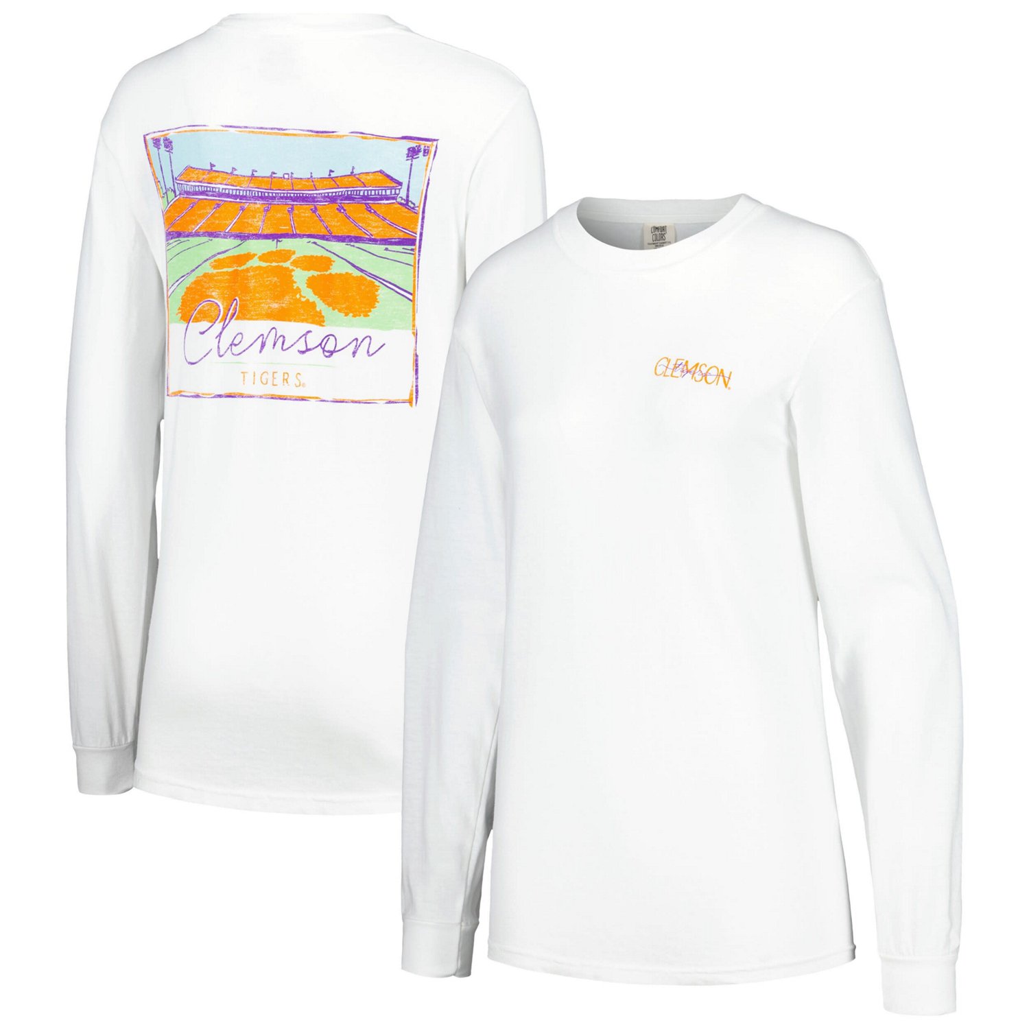 Clemson Tigers Hand-Drawn Stadium Comfort Colors Oversized Long Sleeve T-Shirt - view number 1