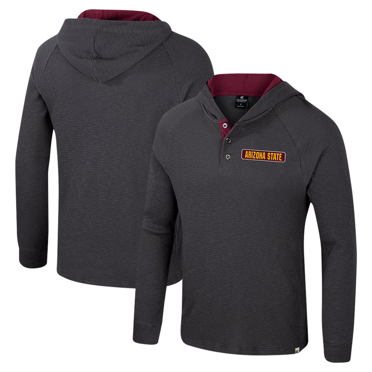 Colosseum Arizona State Sun Devils Dujour Ralgan Long Sleeve Henley Hoodie T-Shirt