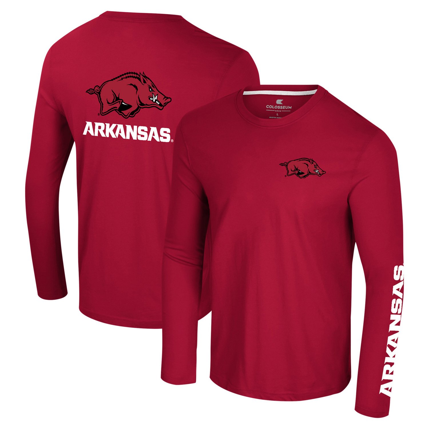 Colosseum Arkansas Razorbacks Logo Lockup 3-Hit Active Blend Long Sleeve T-Shirt