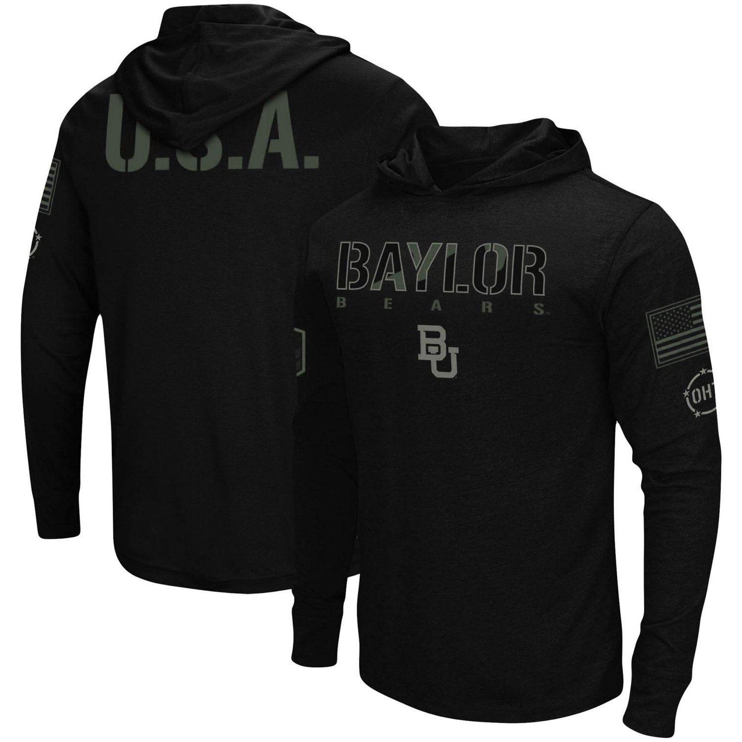 Colosseum Baylor Bears OHT Military Appreciation Hoodie Long Sleeve T-Shirt