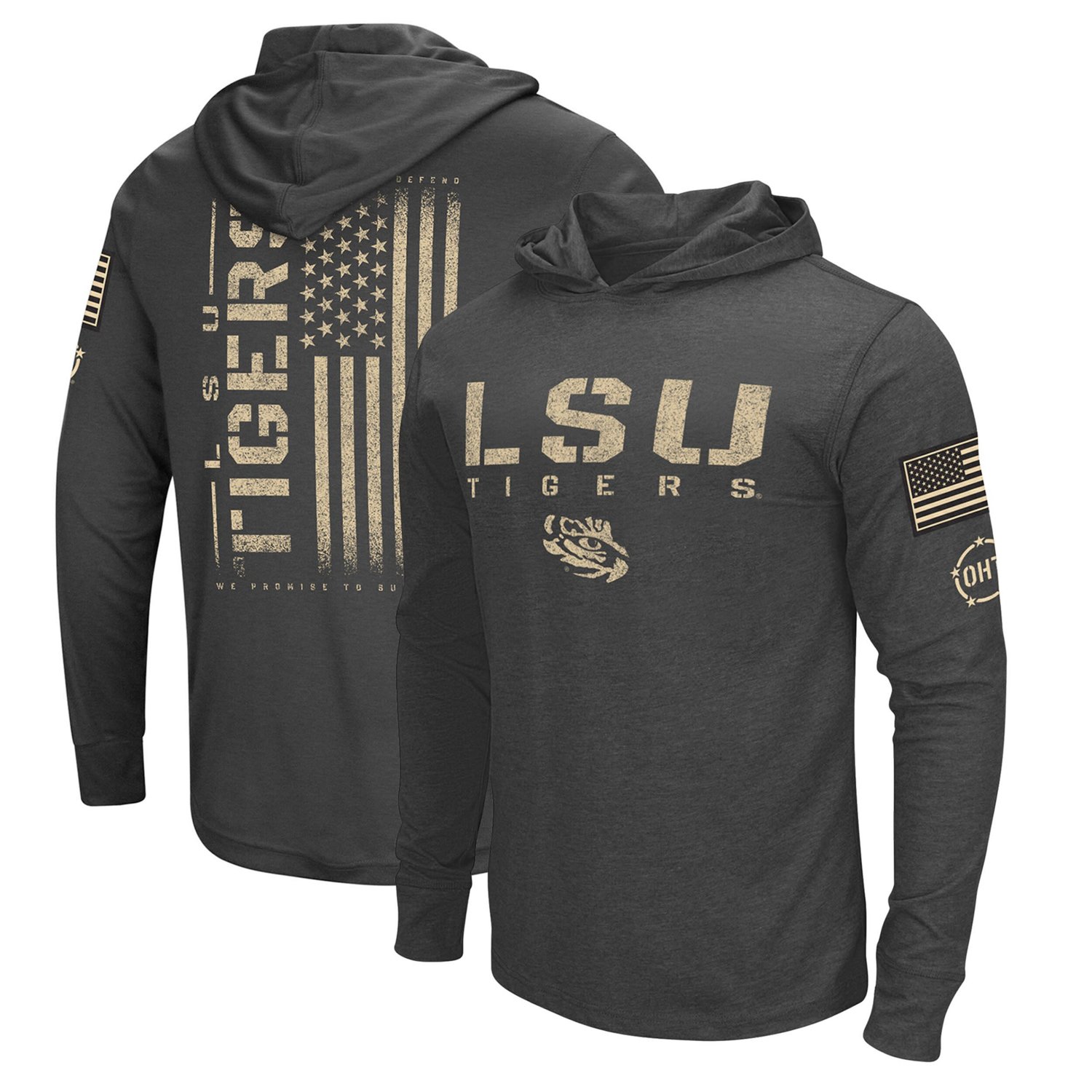 Colosseum Heather LSU Tigers Team OHT Military Appreciation Long Sleeve Hoodie T-Shirt - view number 1