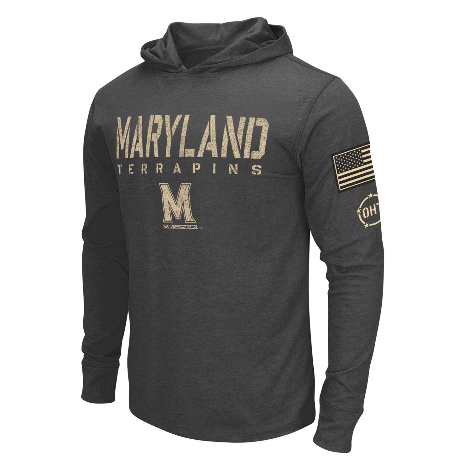 Colosseum Heather Maryland Terrapins Team OHT Military Appreciation Long Sleeve Hoodie T-Shirt - view number 2