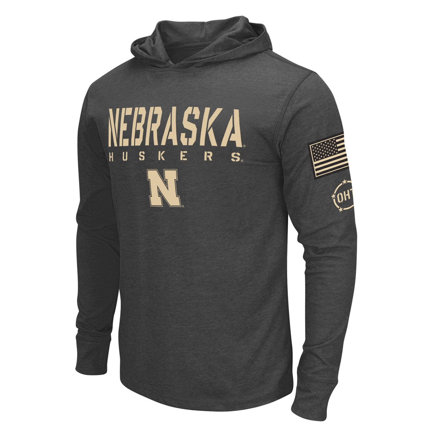 Colosseum Heather Nebraska Huskers Team OHT Military Appreciation Long Sleeve Hoodie T-Shirt - view number 2