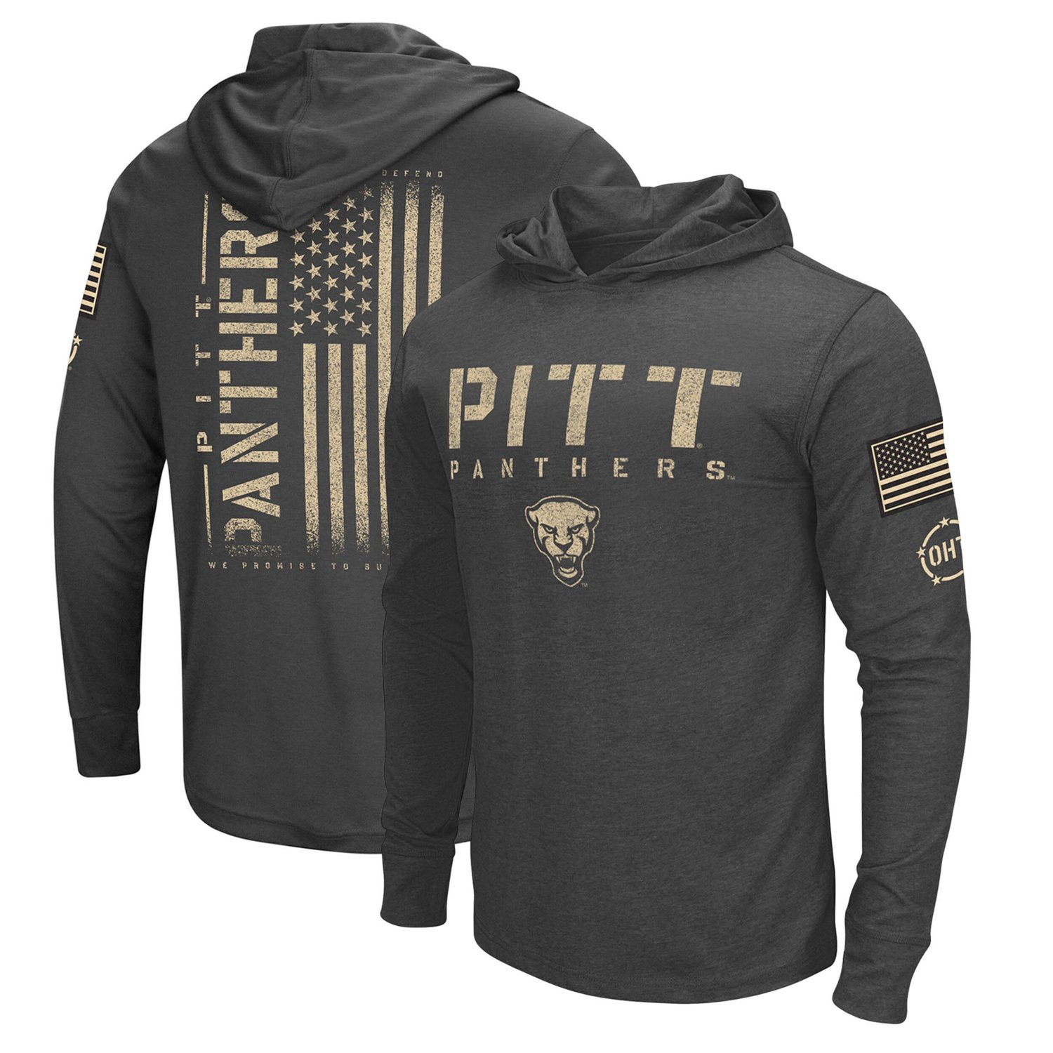 Colosseum Heather Pitt Panthers Team OHT Military Appreciation Long Sleeve Hoodie T-Shirt