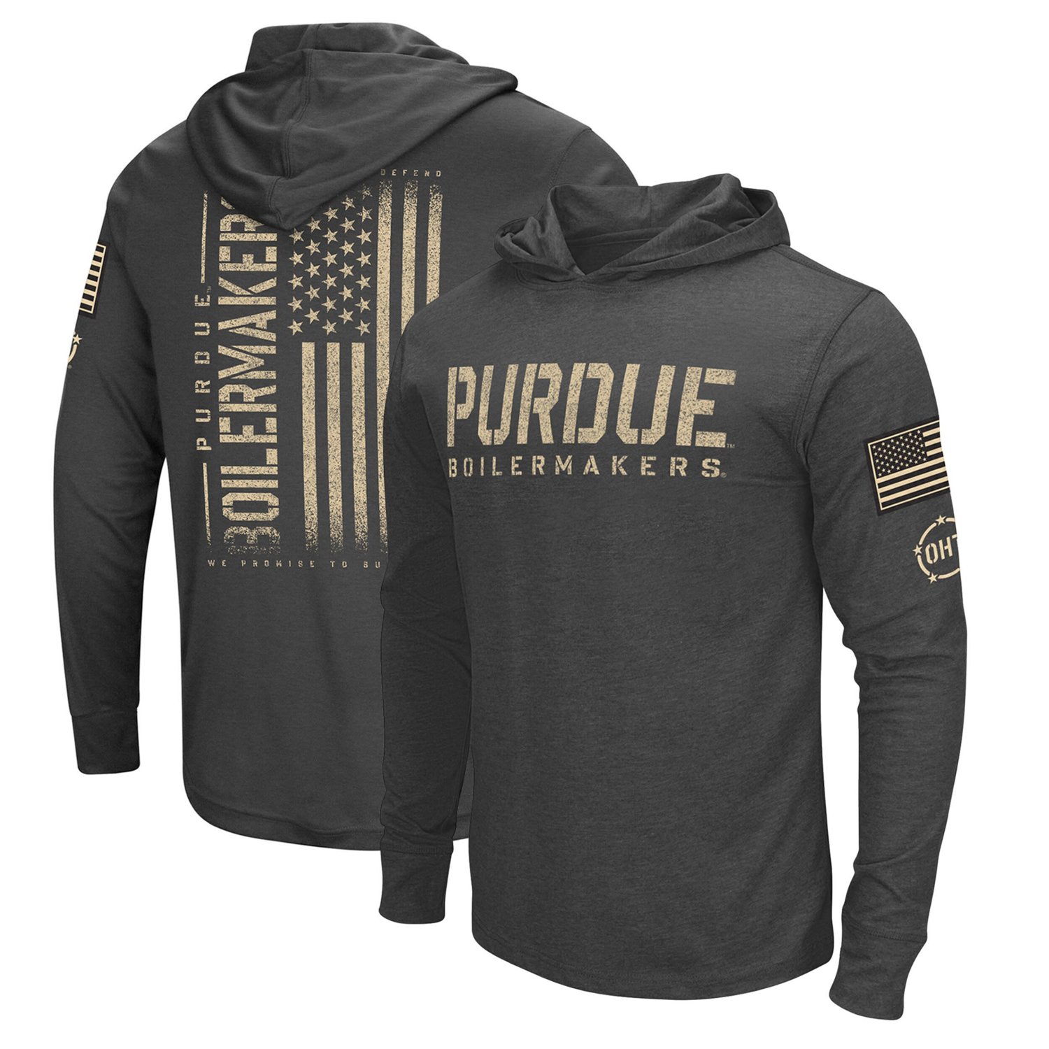 Colosseum Heather Purdue Boilermakers Team OHT Military Appreciation Long Sleeve Hoodie T-Shirt
