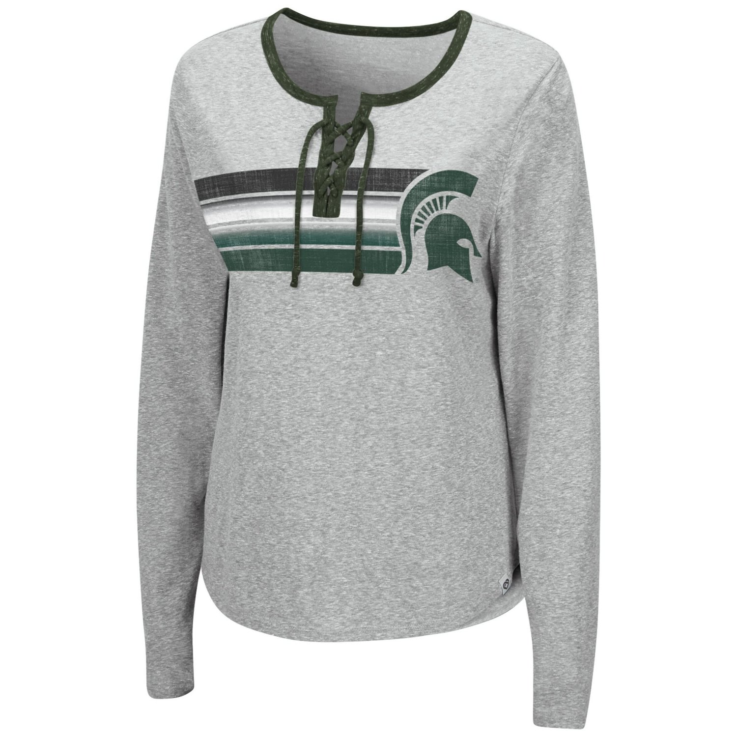 Colosseum Heathered Gray Michigan State Spartans Sundial Tri-Blend Long Sleeve Lace-Up T-Shirt - view number 2