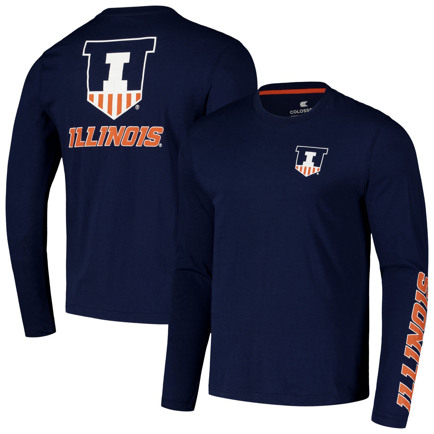 Colosseum Illinois Fighting Illini Logo Lockup 3-Hit Active Blend Long Sleeve T-Shirt                                            - view number 1