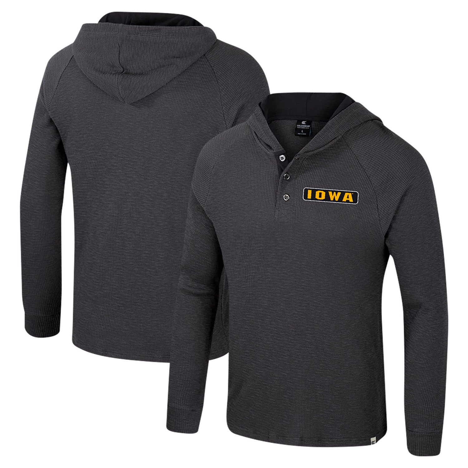 Colosseum Iowa Hawkeyes Dujour Ralgan Long Sleeve Henley Hoodie T-Shirt