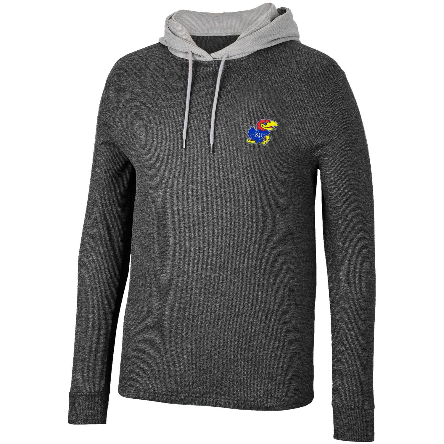 Colosseum Kansas Jayhawks Ballot Waffle-Knit Thermal Long Sleeve Hoodie T-Shirt                                                  - view number 2