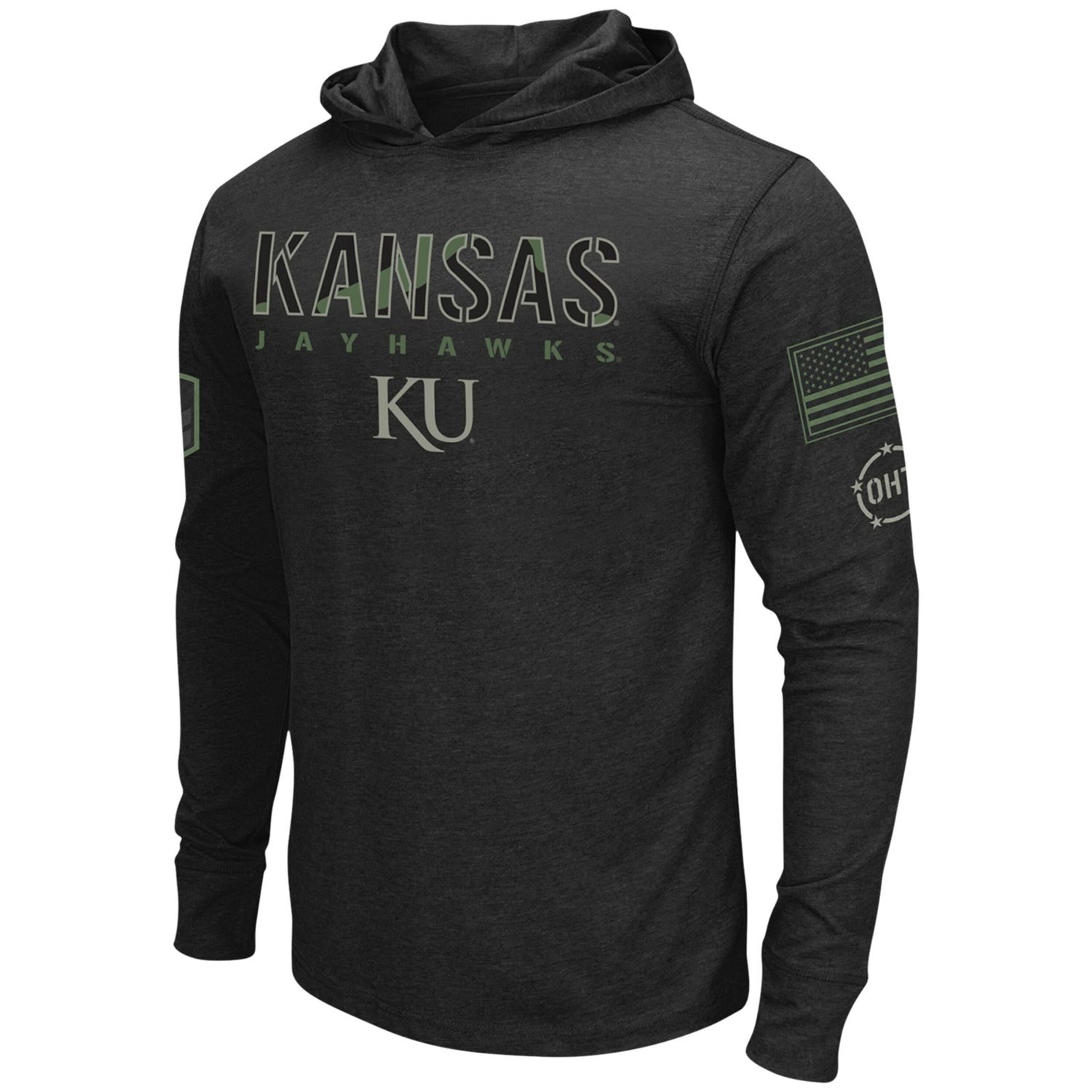 Colosseum Kansas Jayhawks Big  Tall OHT Military Appreciation Tango Long Sleeve Hoodie T-Shirt - view number 2