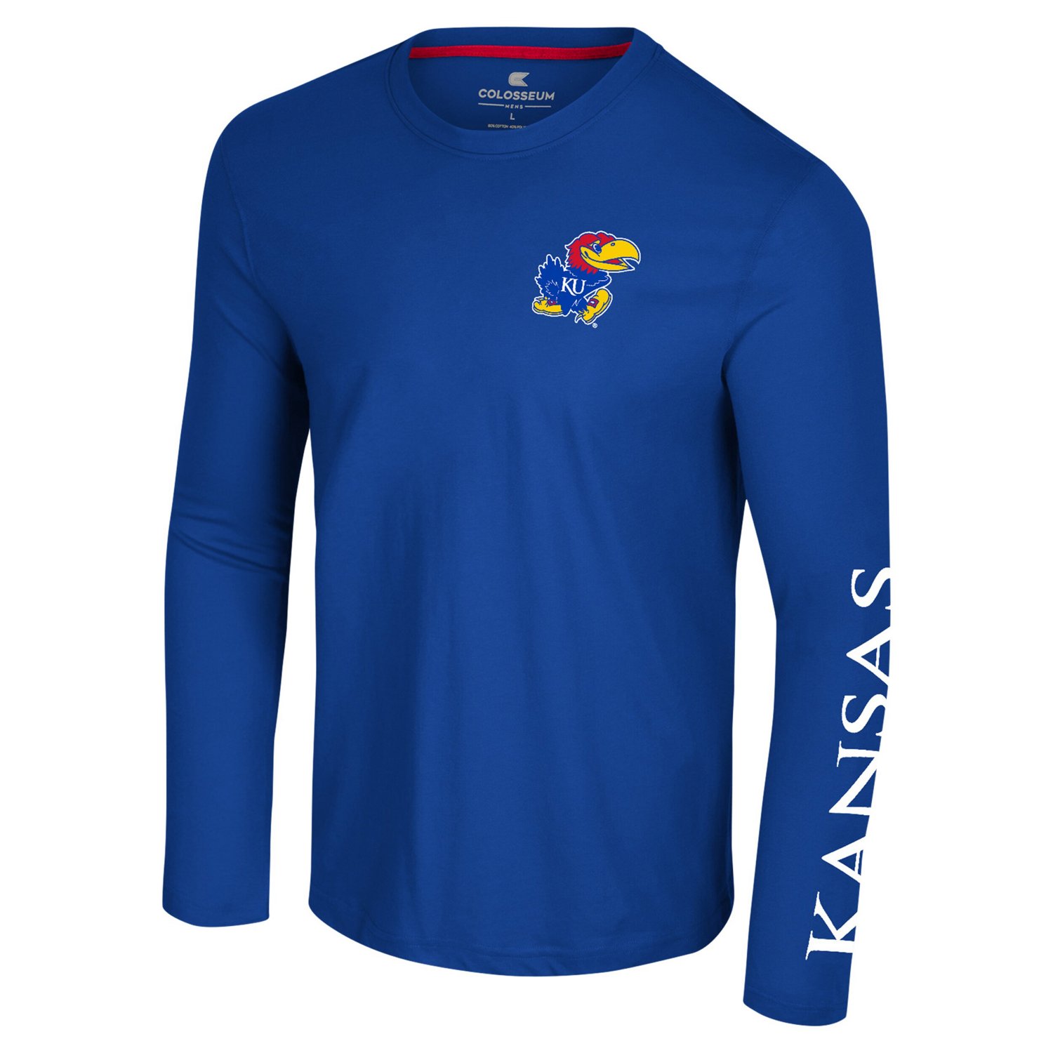 Colosseum Kansas Jayhawks Logo Lockup 3-Hit Active Blend Long Sleeve T-Shirt                                                     - view number 2