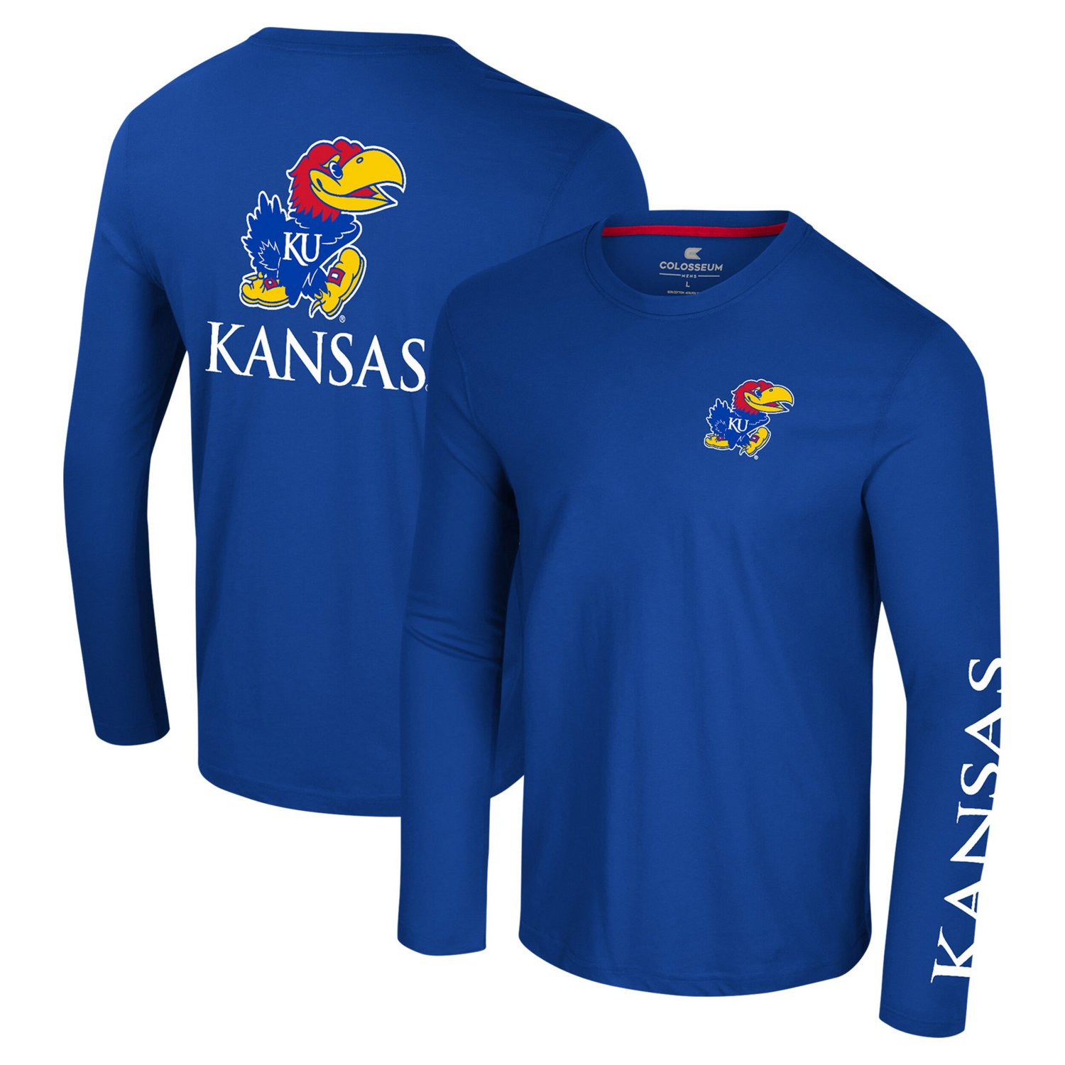 Colosseum Kansas Jayhawks Logo Lockup 3-Hit Active Blend Long Sleeve T-Shirt