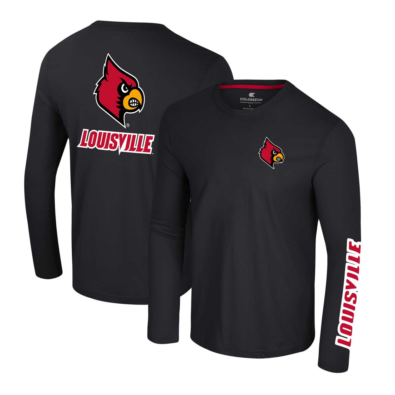 Colosseum Louisville Cardinals Logo Lockup 3-Hit Active Blend Long Sleeve T-Shirt