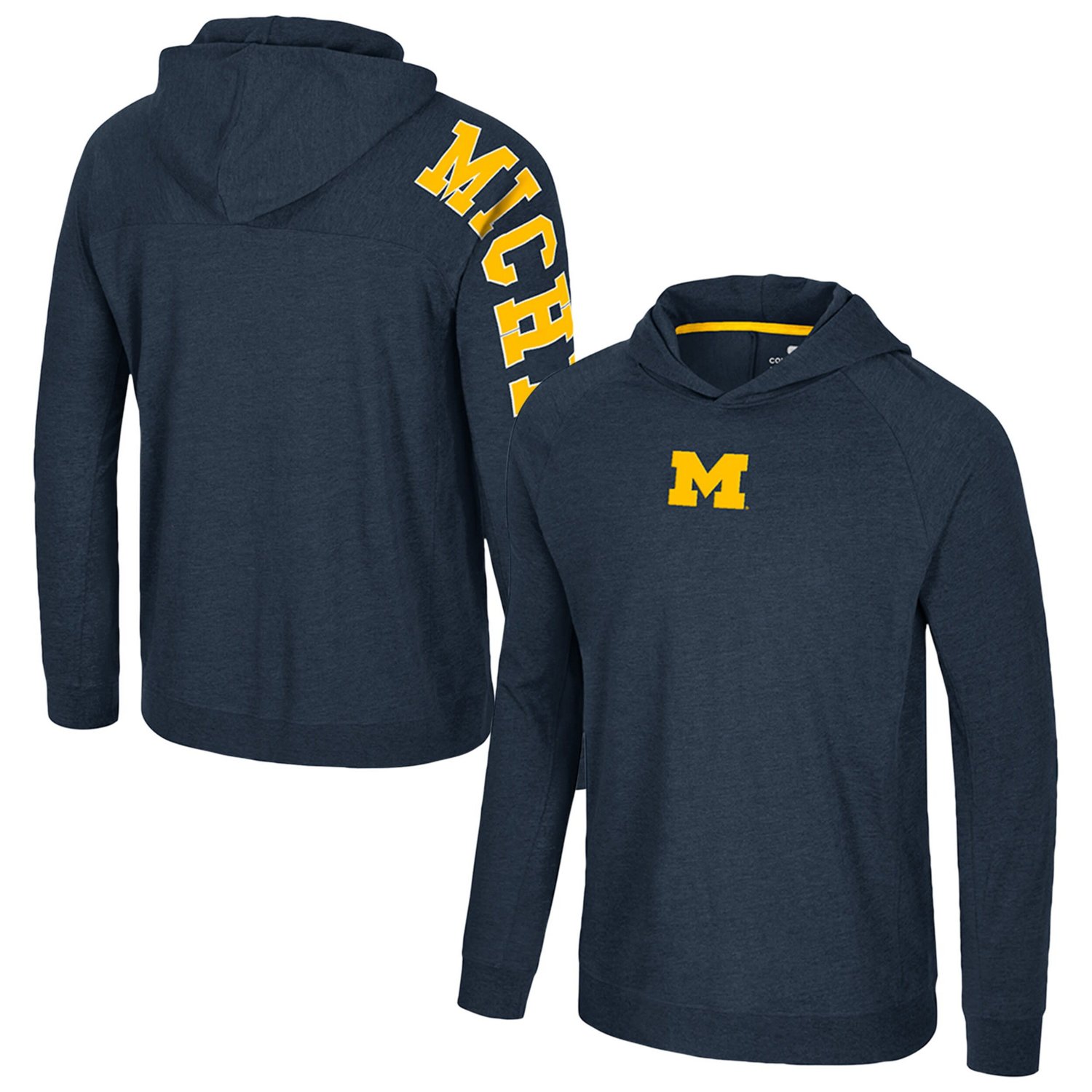 Colosseum Michigan Wolverines Back in Business Long Sleeve Raglan Hooded T-Shirt
