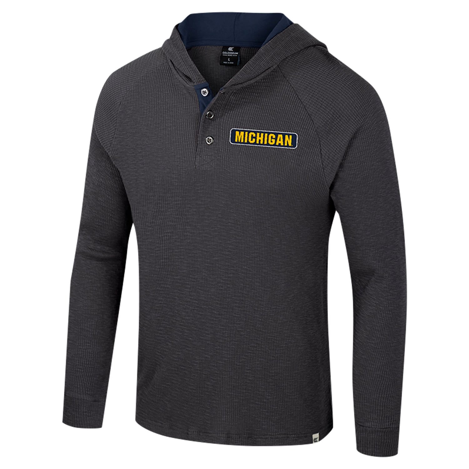 Colosseum Michigan Wolverines Dujour Ralgan Long Sleeve Henley Hoodie T-Shirt - view number 2