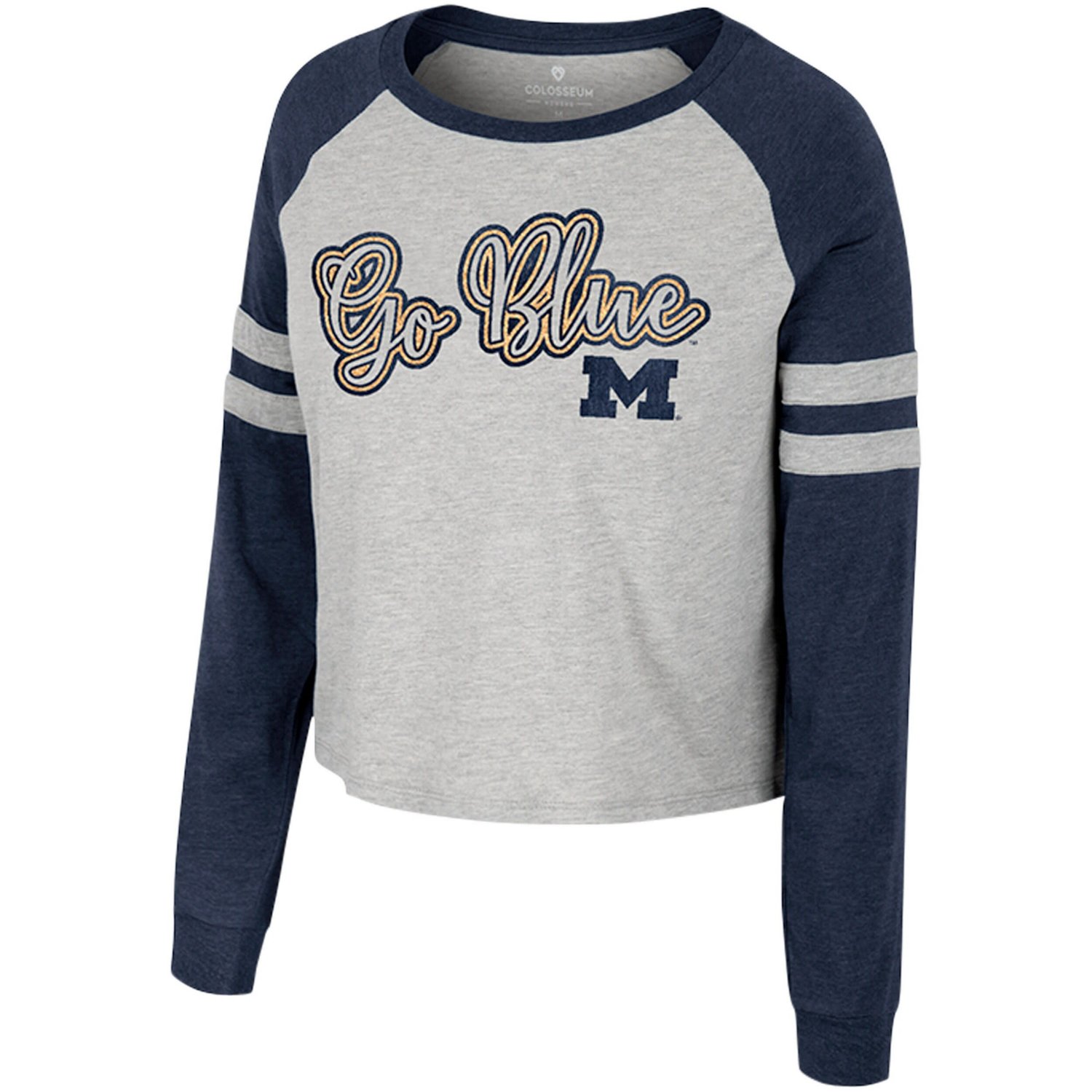 Colosseum Michigan Wolverines I'm Gliding Here Raglan Long Sleeve Cropped T-Shirt - view number 2