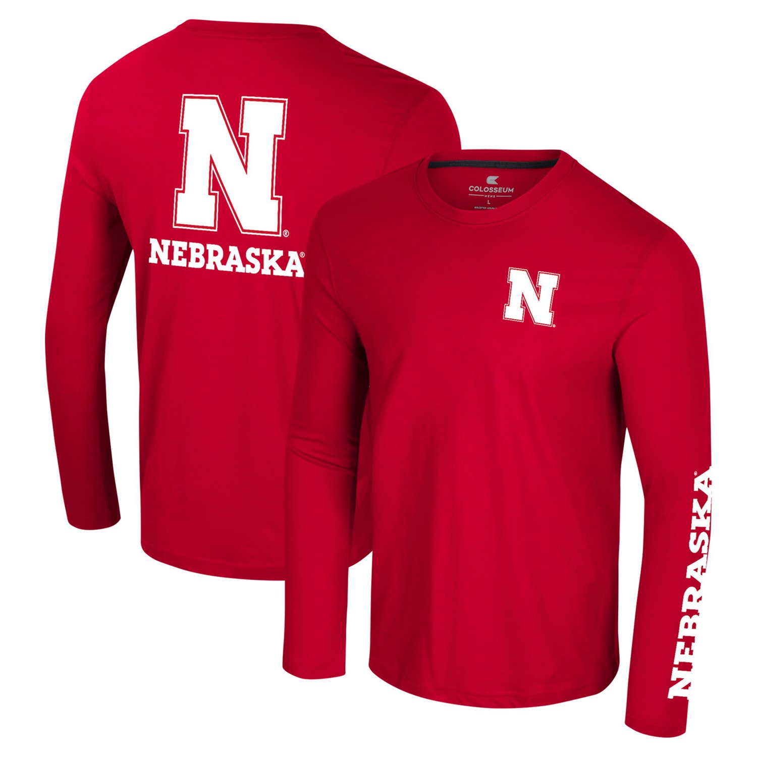 Colosseum Nebraska Huskers Logo Lockup 3-Hit Active Blend Long Sleeve T-Shirt                                                    - view number 1