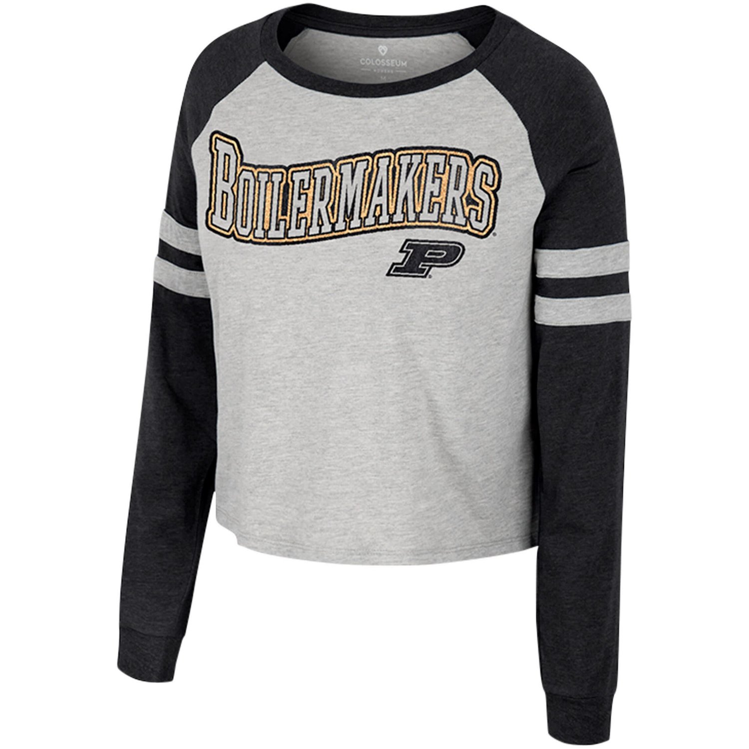 Colosseum Purdue Boilermakers I'm Gliding Here Raglan Long Sleeve Cropped T-Shirt - view number 2