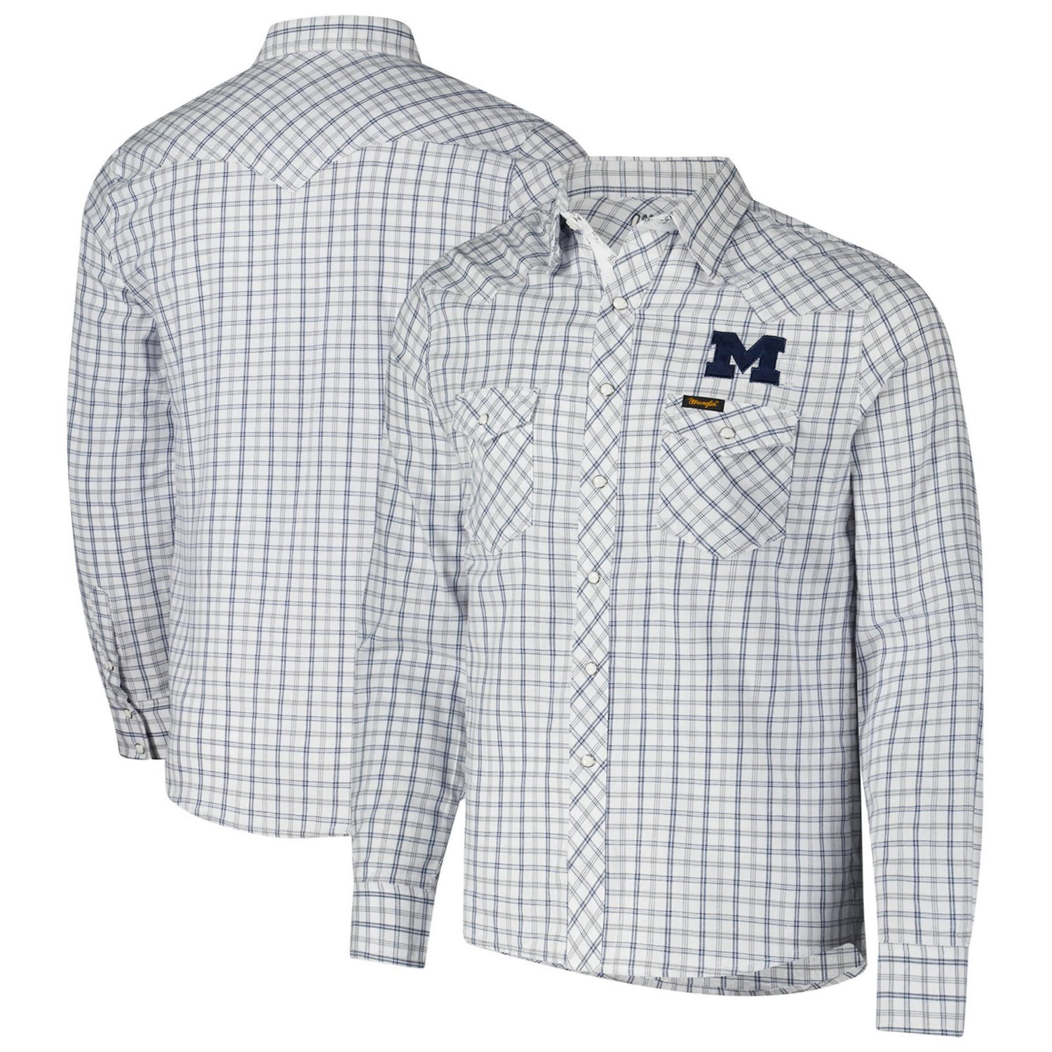 Colosseum x Wrangler Michigan Wolverines Plaid Window Pane Long Sleeve Full-Snap Shirt