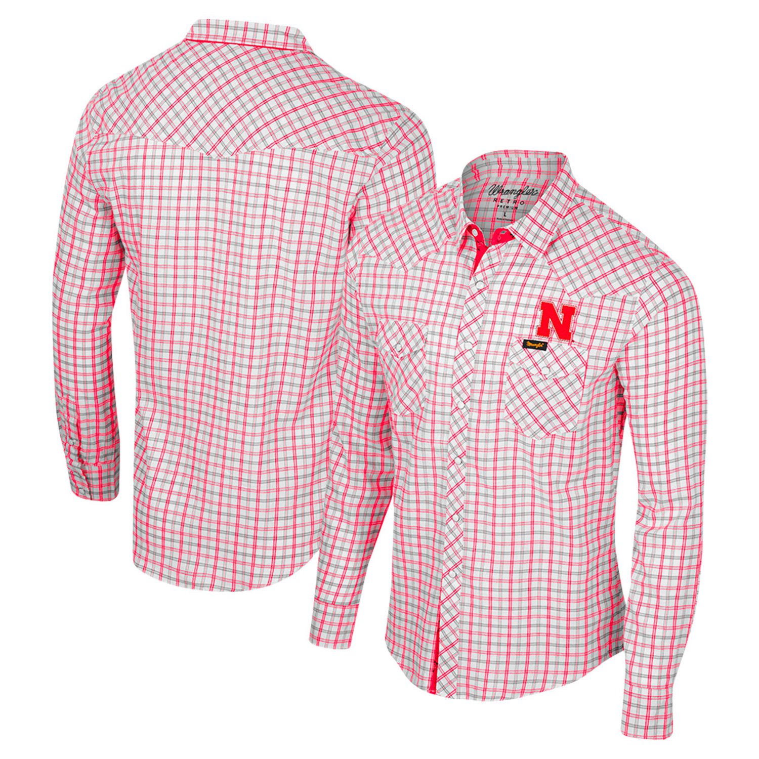 Colosseum x Wrangler Nebraska Huskers Plaid Window Pane Long Sleeve Full-Snap Shirt