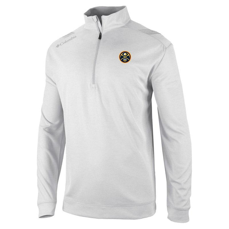 Men's Columbia White Denver Nuggets Oakland Downs Quarter-Zip Pullover