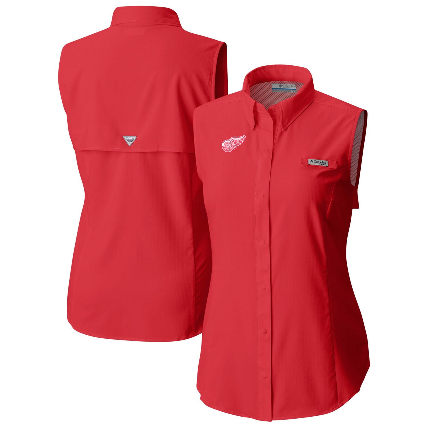 Columbia Detroit Wings Tamiami Omni-Shade Sleeveless Button-Up Shirt