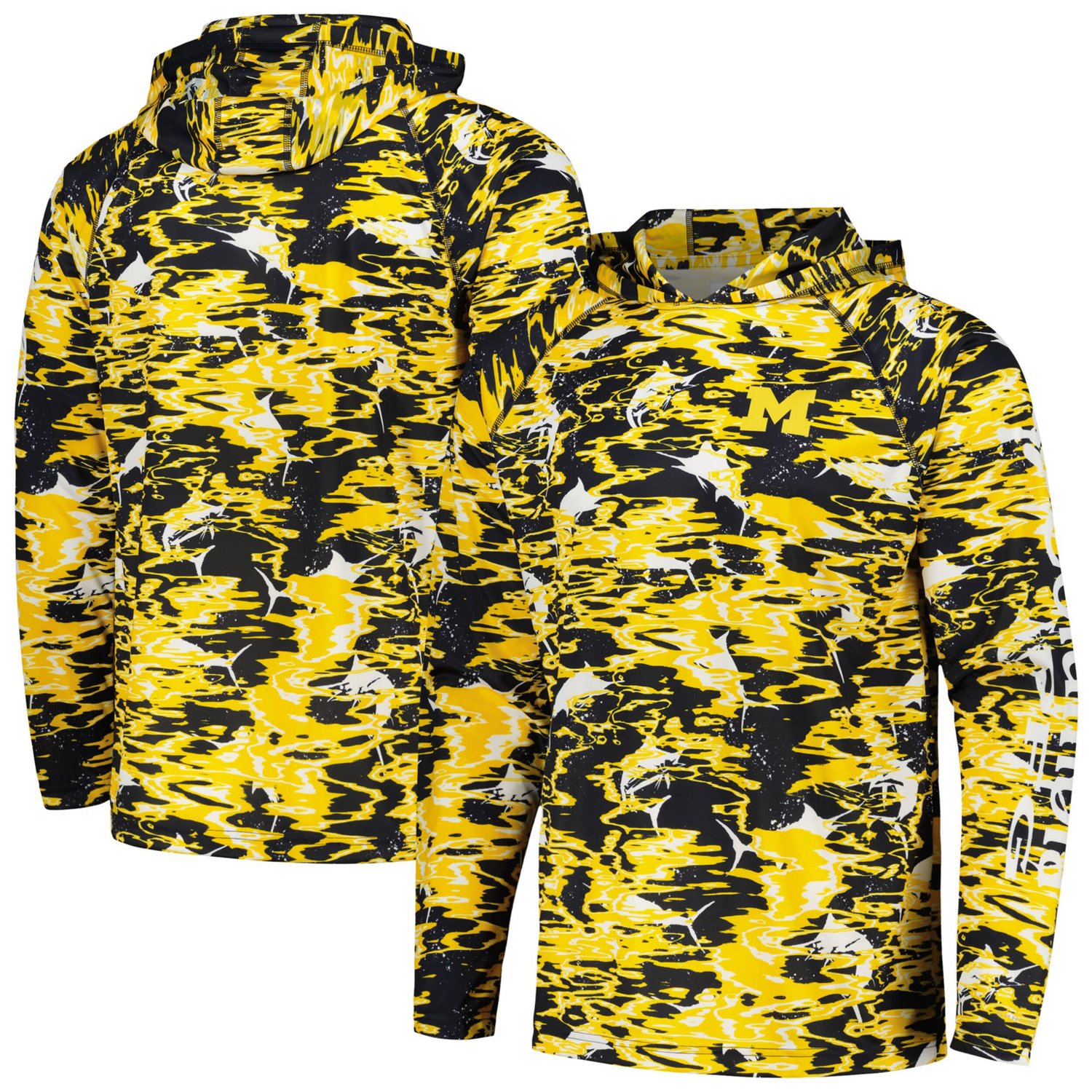 Columbia Michigan Wolverines PFG Terminal Tackle Omni-Shade Rippled Long Sleeve Hooded T-Shirt