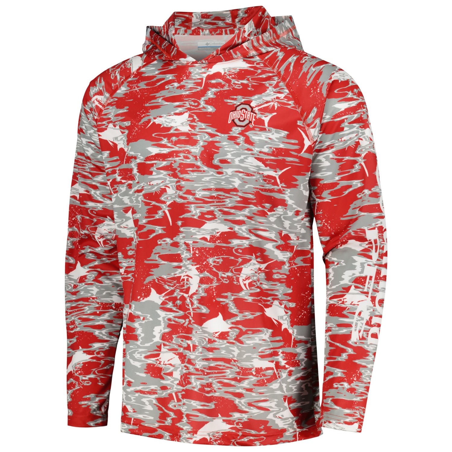 Columbia Ohio State Buckeyes PFG Terminal Tackle Omni-Shade Rippled Long Sleeve Hooded T-Shirt - view number 2