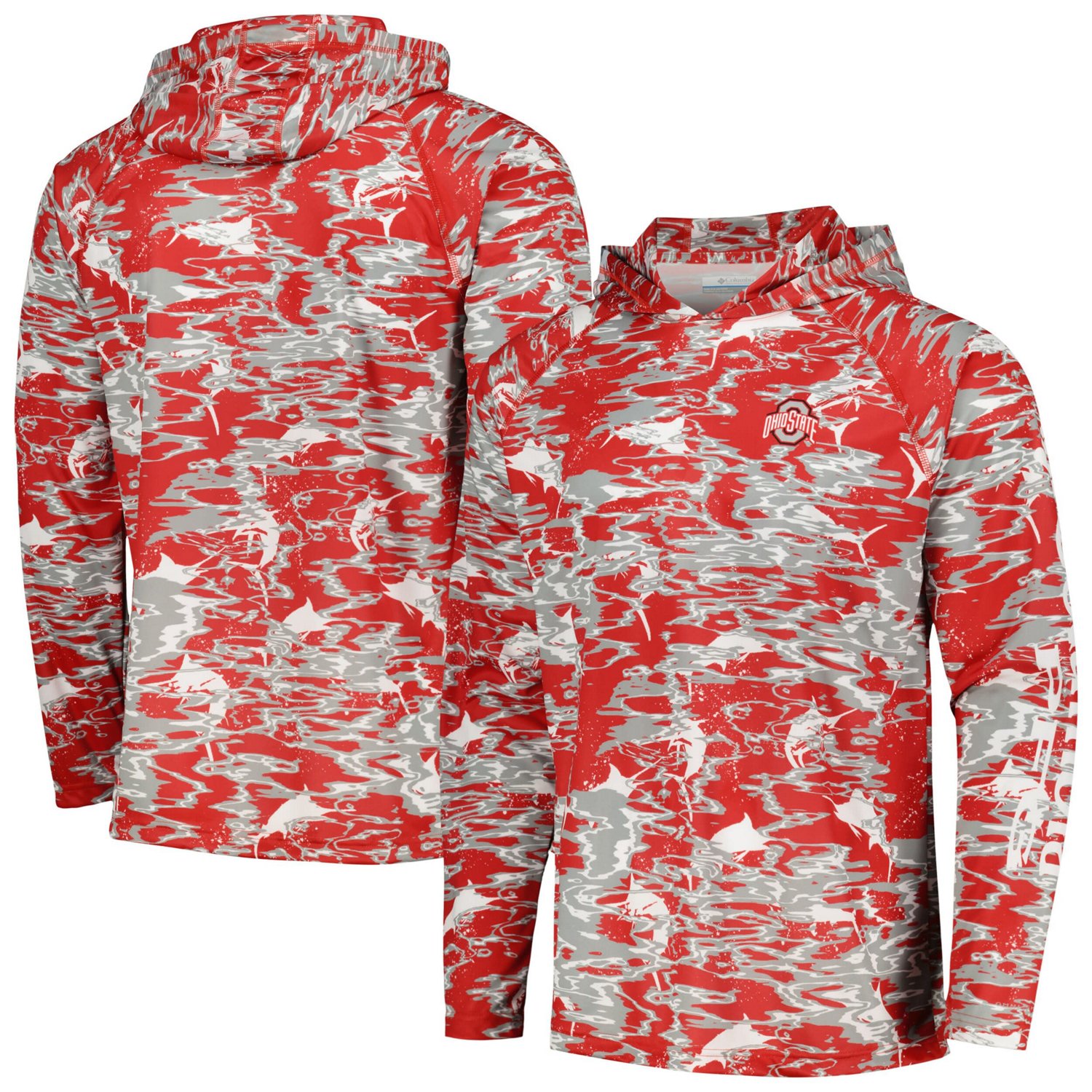 Columbia Ohio State Buckeyes PFG Terminal Tackle Omni-Shade Rippled Long Sleeve Hooded T-Shirt - view number 1
