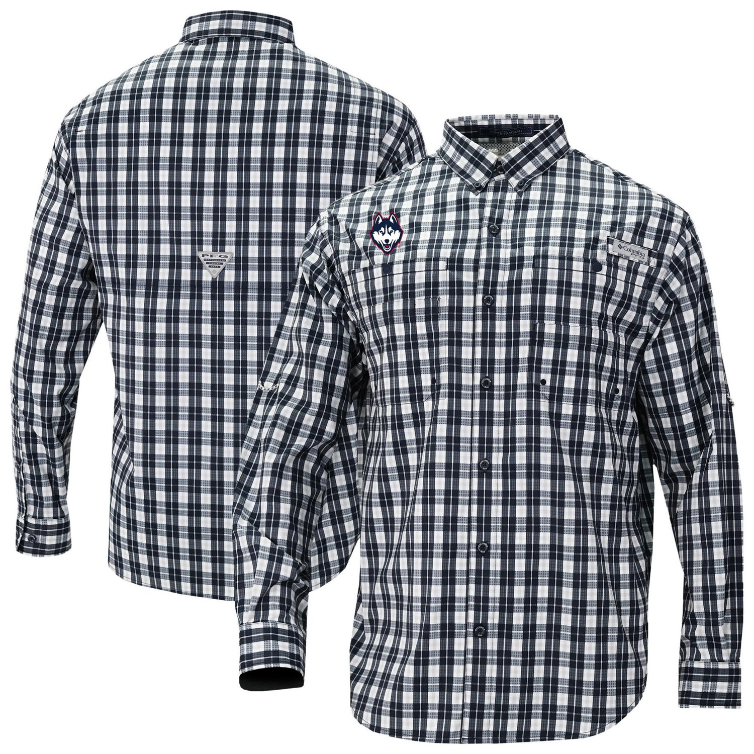 Columbia UConn Huskies Super Tamiami Omni-Shade Long Sleeve Button-Down Shirt