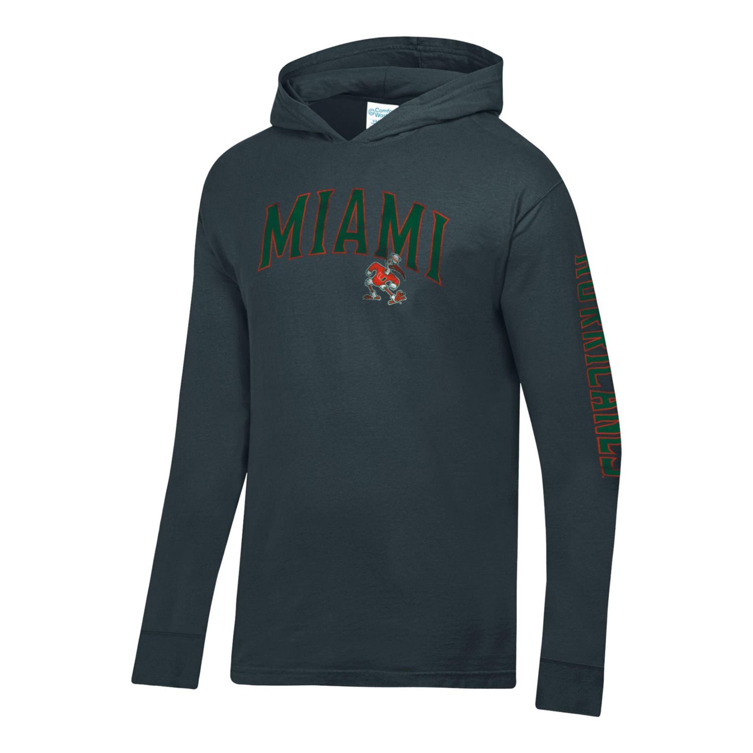 ComfortWash Miami Hurricanes Long Sleeve Hooded T-Shirt - view number 2