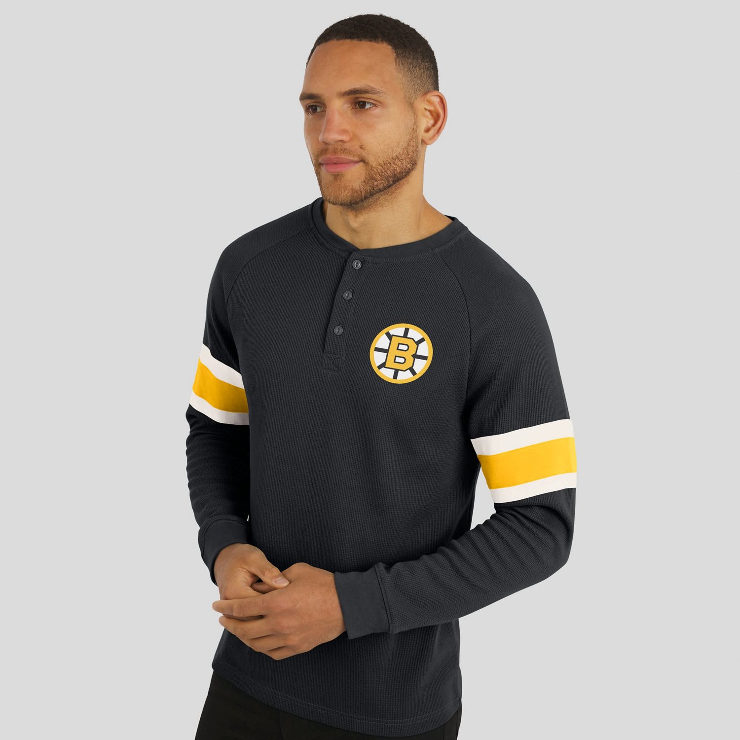 Darius Rucker Collection by Fanatics Boston Bruins Waffle-Knit Raglan Long Sleeve Henley T-Shirt - view number 4