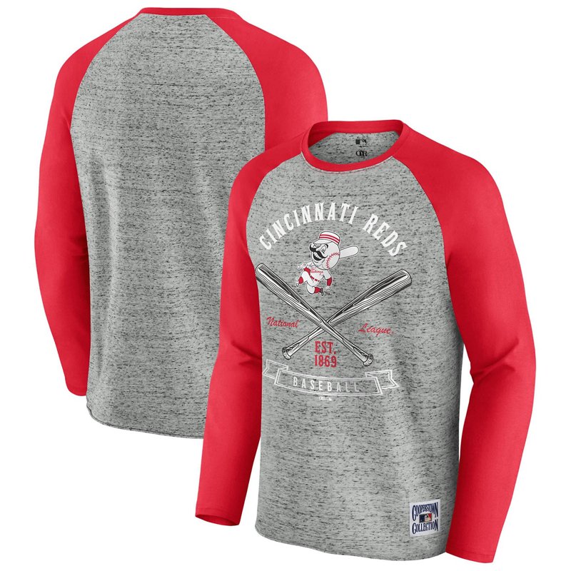 Darius Rucker Collection By Fanatics Cincinnati Reds Raw Edge Raglan Long Sleeve Baseball T-Shirt-image