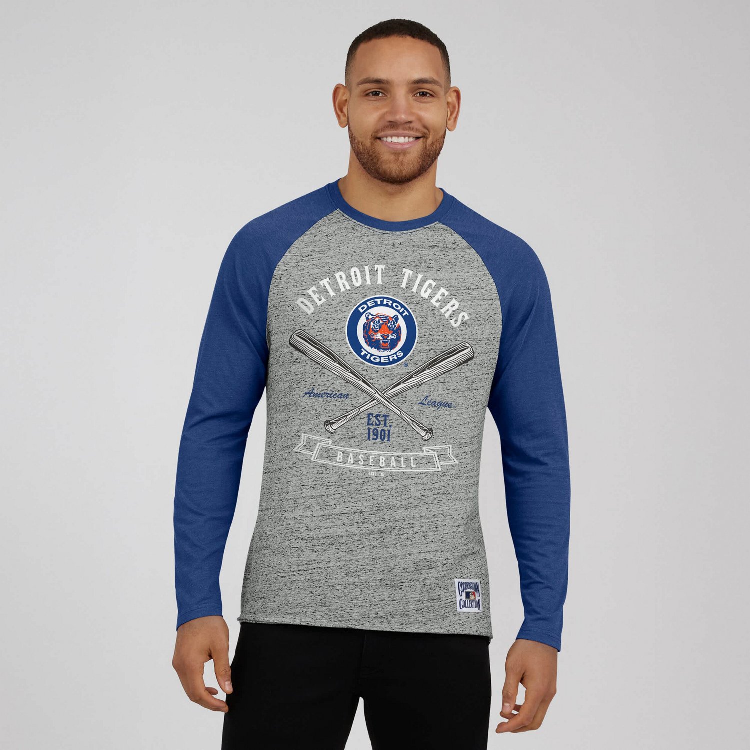 Darius Rucker Collection by Fanatics Detroit Tigers Raw Edge Raglan Long Sleeve Baseball T-Shirt