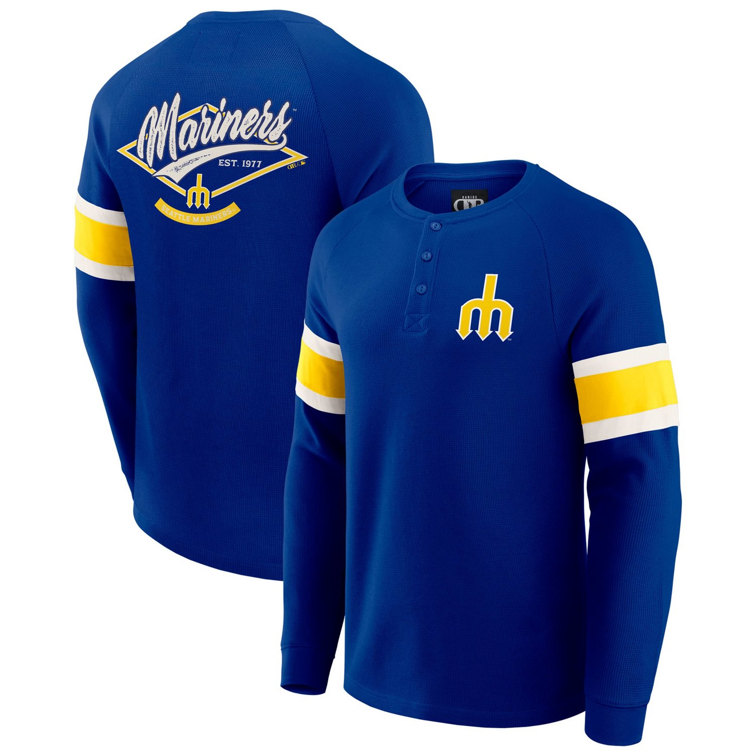 Darius Rucker Collection by Fanatics Seattle Mariners Waffle-Knit Raglan Long Sleeve Henley T-Shirt - view number 1