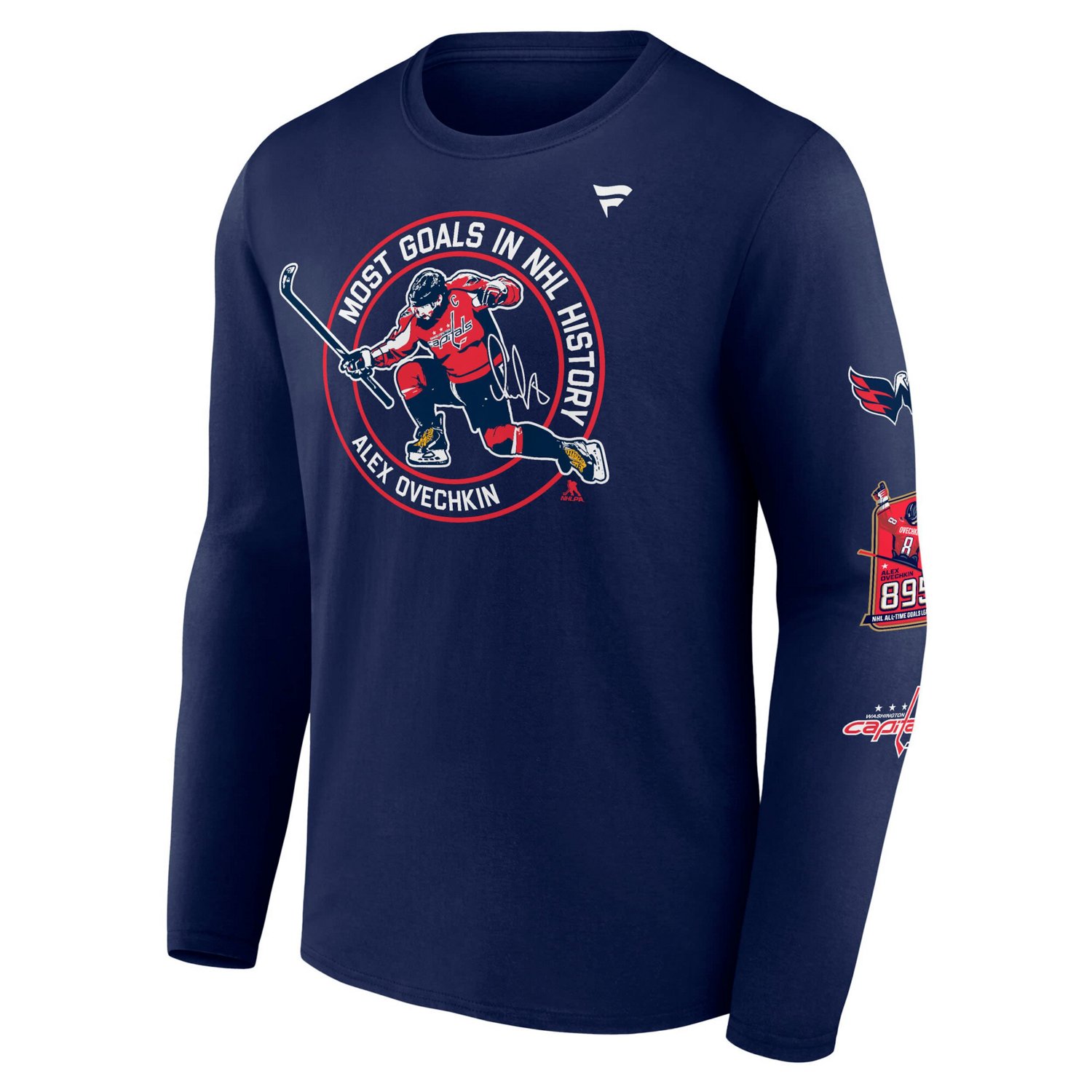 Fanatics Alexander Ovechkin Athletic Washington Capitals NHL All-Time Leading Goal Scorer Badges Long Sleeve T-Shirt - view number 2