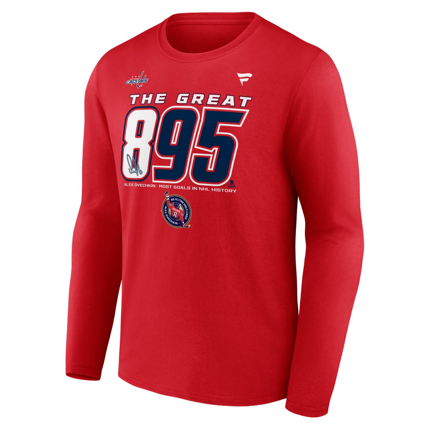 Fanatics Alexander Ovechkin Athletic Washington Capitals NHL All-Time Leading Goal Scorer The Great 895 Long Sleeve T-Shirt - view number 2