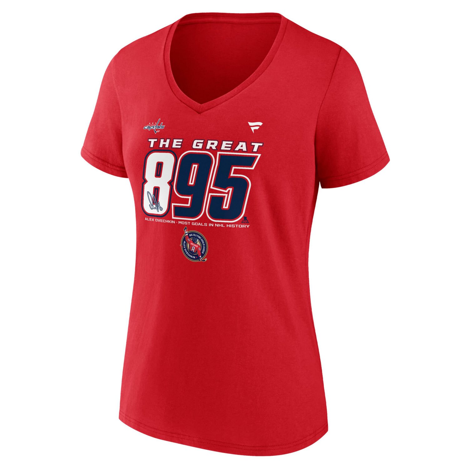 Fanatics Alexander Ovechkin Athletic Washington Capitals NHL All-Time Leading Goal Scorer The Great 895 V-Neck T-Shirt - view number 2