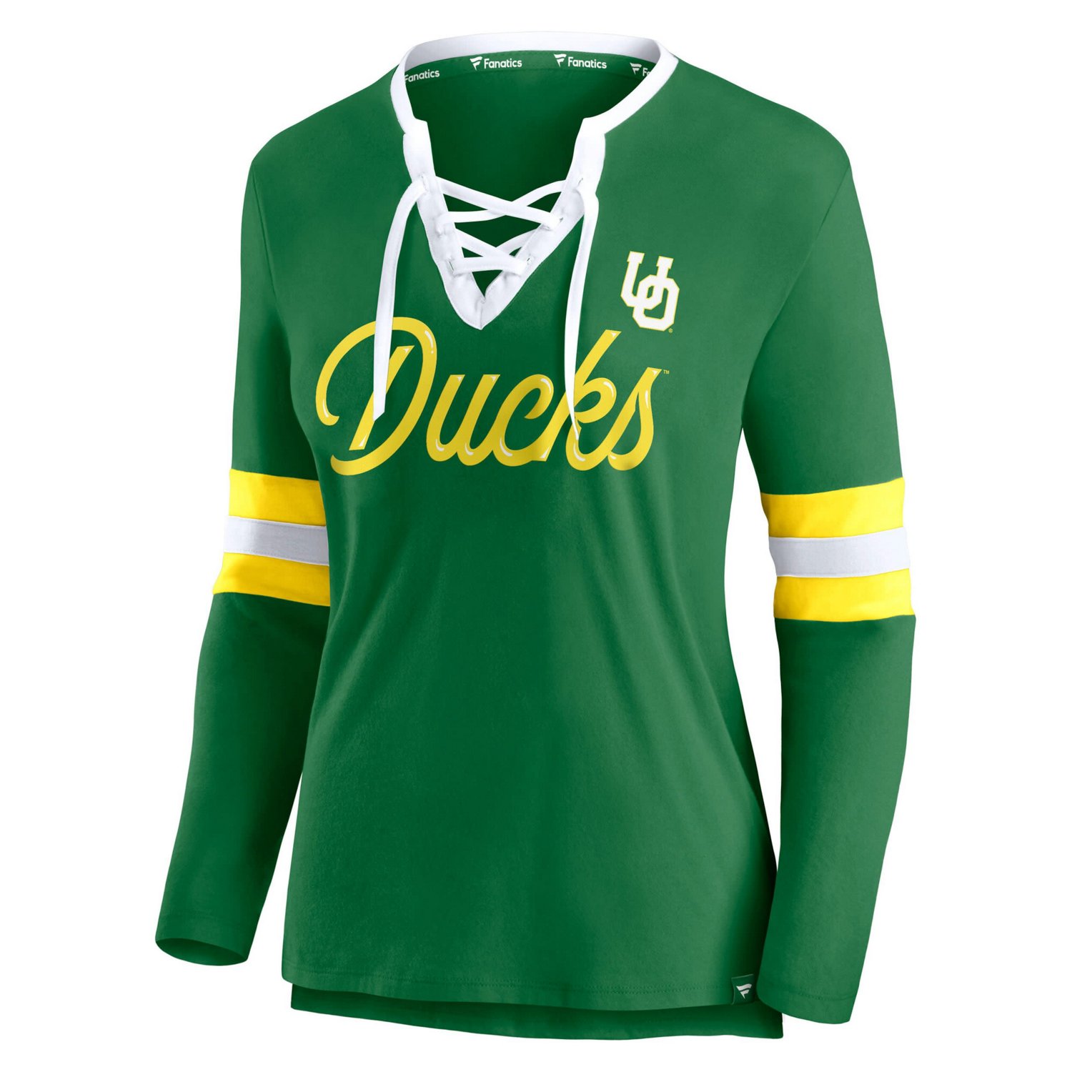 Fanatics Apple Oregon Ducks Block Party Script Lace-Up V-Neck Long Sleeve T-Shirt                                                - view number 2