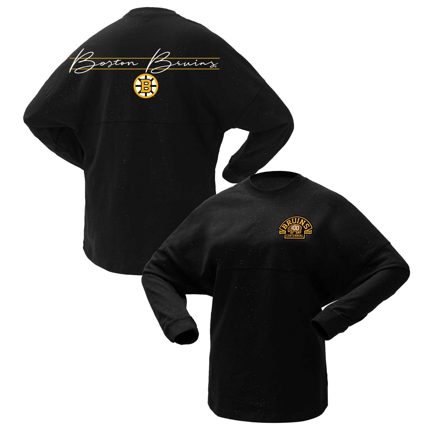 Fanatics Boston Bruins 100th Anniversary Sparkle Spirit Jersey T-Shirt