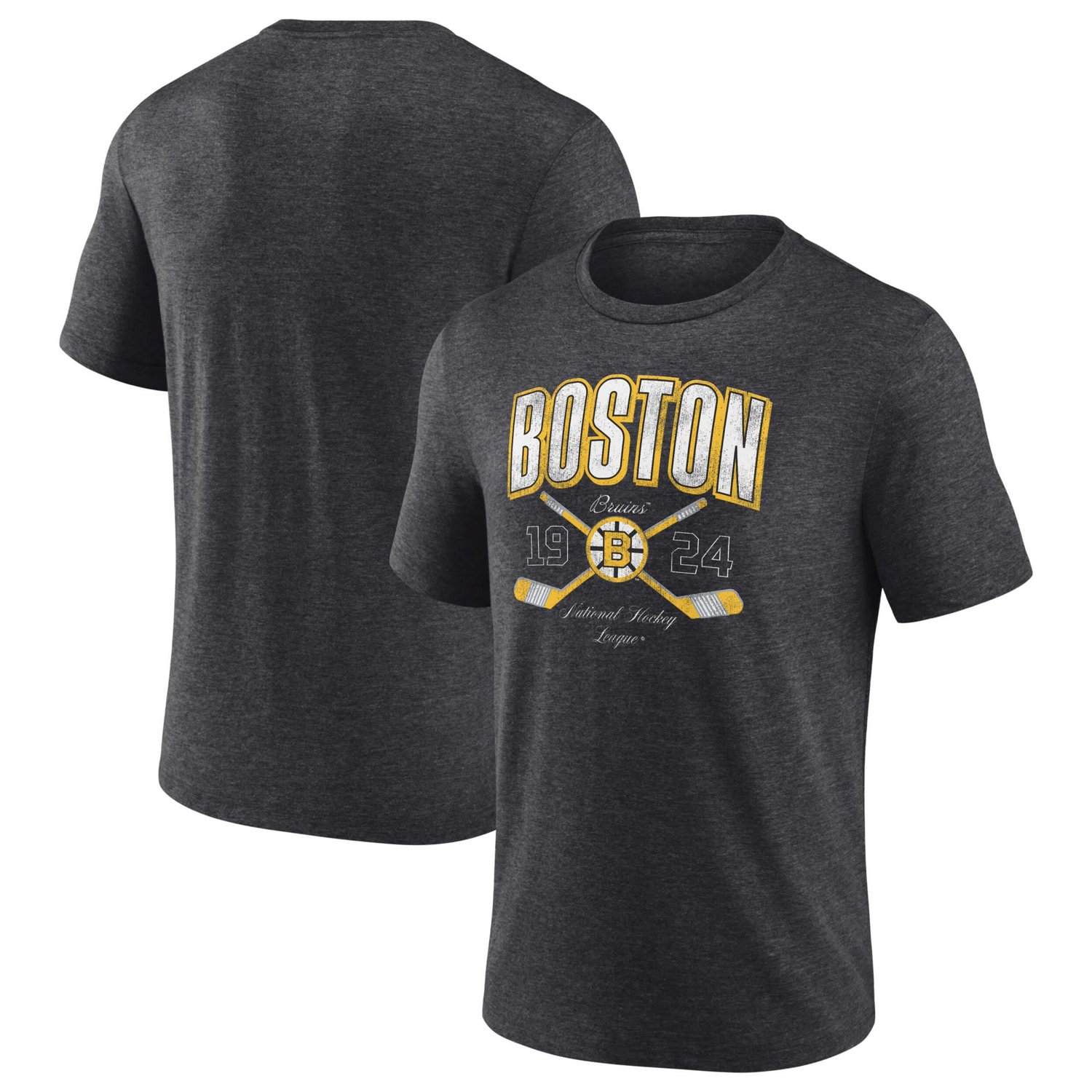 Fanatics Boston Bruins Vintage Cross Sticks Distressed Tri-Blend T-Shirt                                                         - view number 1