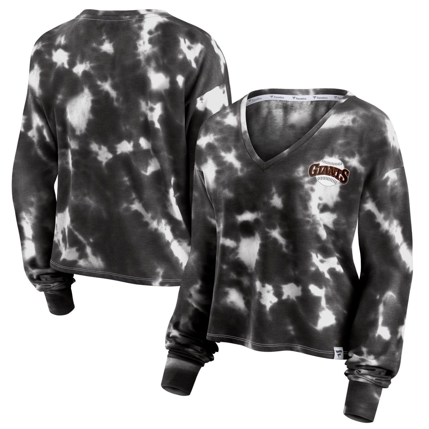 Fanatics Branded /Black San Francisco Giants Tie-Dye V-Neck Pullover Cropped Tee