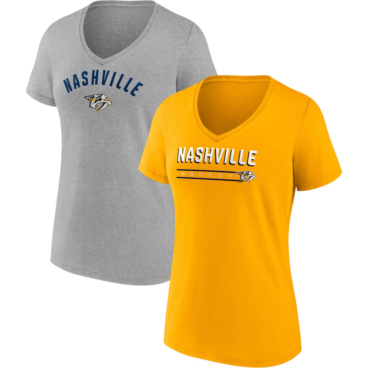 Fanatics Branded /Heathered Gray Nashville Predators 2-Pack V-Neck T-Shirt Set