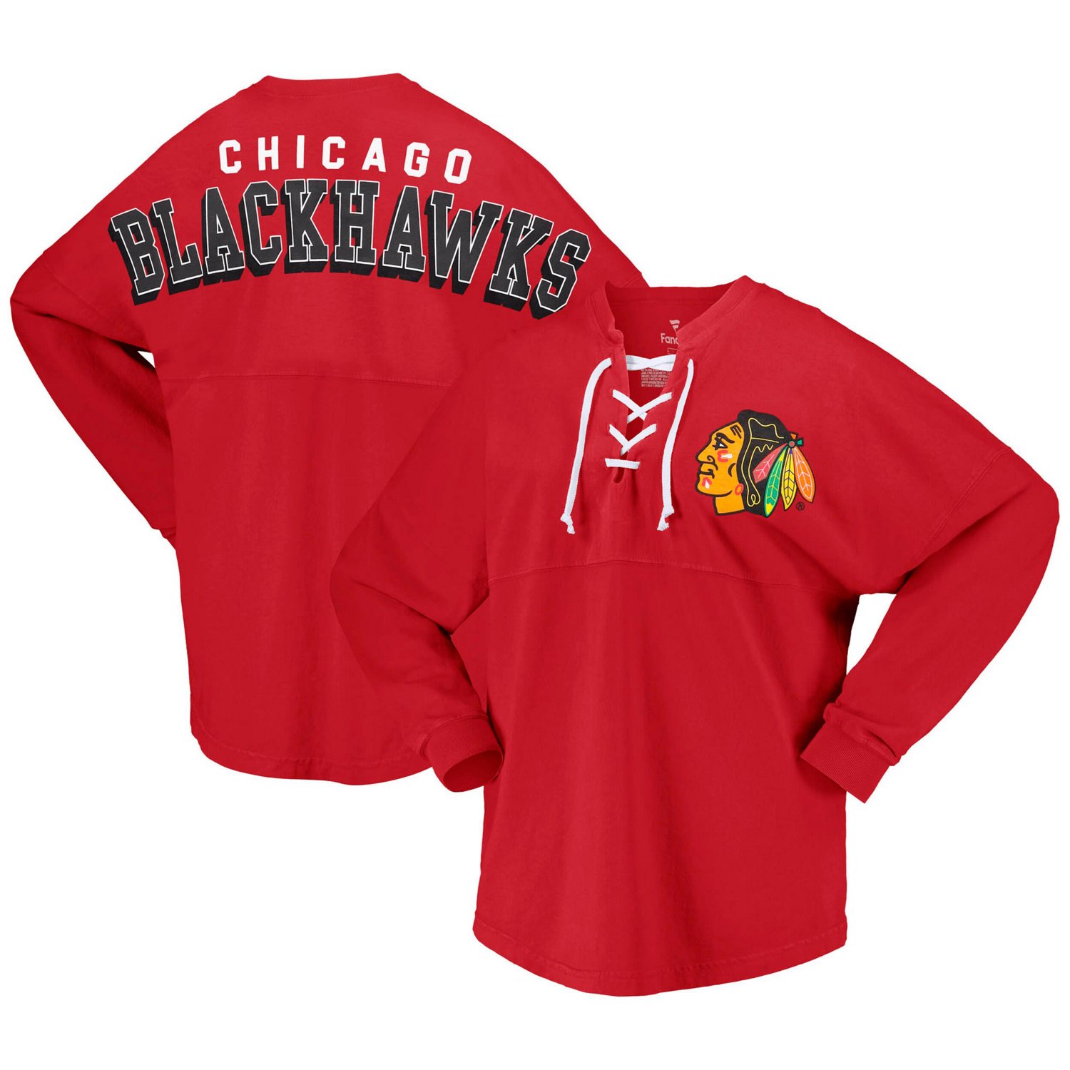 Fanatics Branded Chicago Blackhawks Spirit Lace-Up V-Neck Long Sleeve Jersey T-Shirt