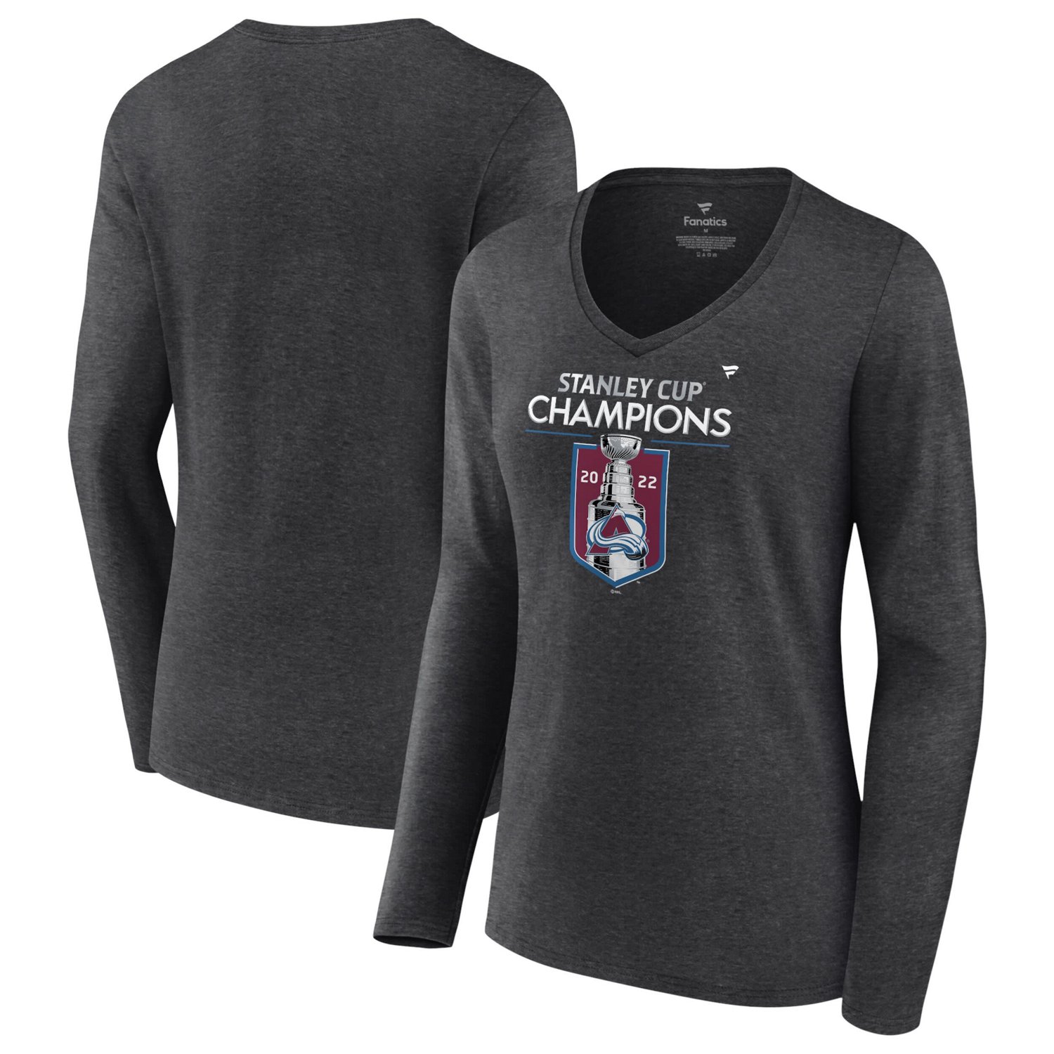 Fanatics Branded Heathered Charcoal Colorado Avalanche 2022 Stanley Cup Champions Locker Room V-Neck Long Sleeve T-Shirt