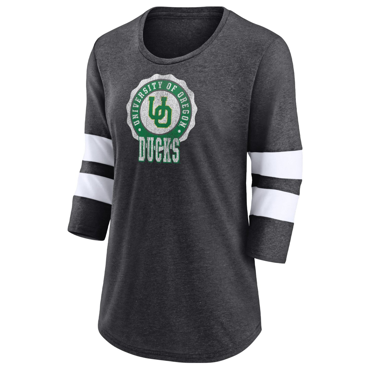 Fanatics Branded Heathered Charcoal Oregon Ducks Drive Forward Tri-Blend 3/4-Sleeve T-Shirt - view number 2