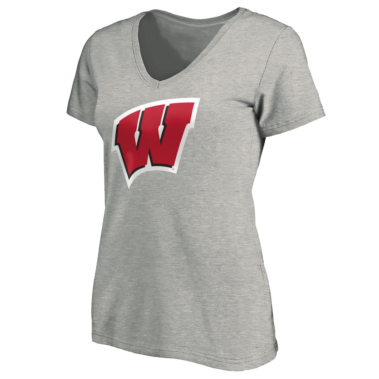 Fanatics Branded Heathered Gray Wisconsin Badgers Primary Logo V-Neck T-Shirt                                                    - view number 2